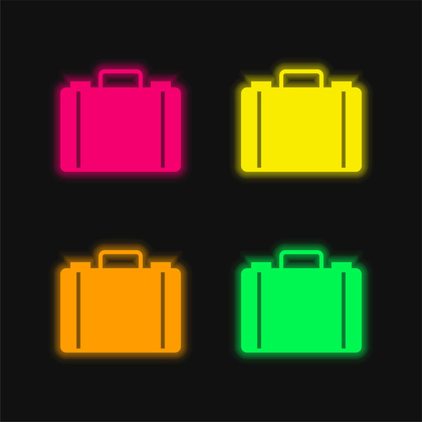 Briefcase four color glowing neon vector icon - Vector, Image