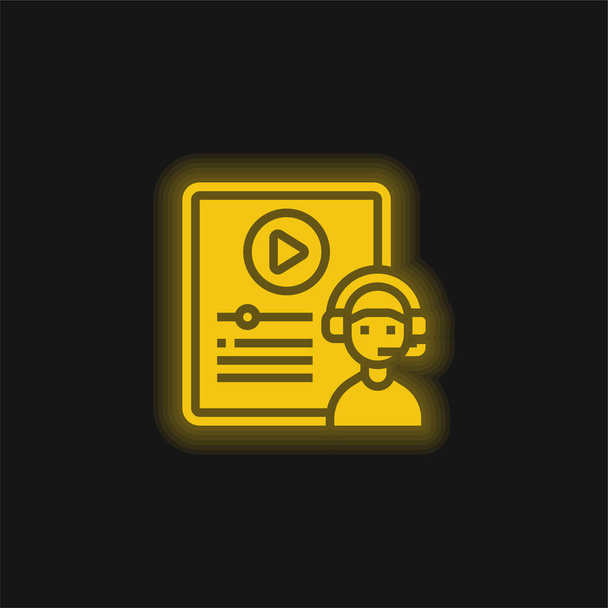 Aprendizaje combinado amarillo brillante icono de neón - Vector, imagen