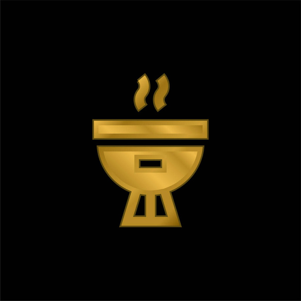 Bbq chapado en oro icono metálico o logo vector - Vector, imagen