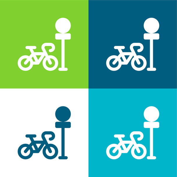 Parking à vélos Ensemble d'icônes minimal plat quatre couleurs - Vecteur, image