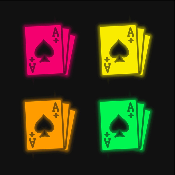 Aas van schoppen vier kleuren gloeiende neon vector pictogram - Vector, afbeelding