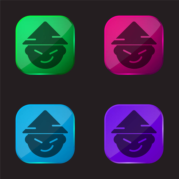 Asian four color glass button icon - Vector, Image