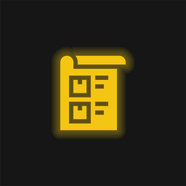 Bill yellow glowing neon icon - Vector, Image
