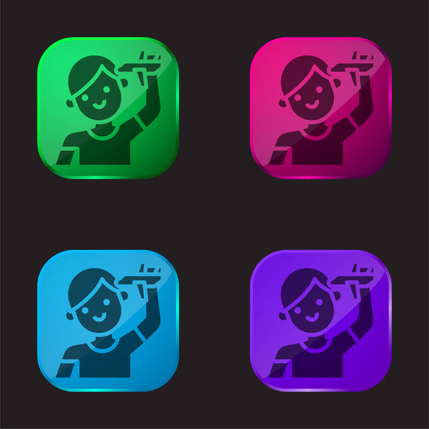 Αγόρι τέσσερις εικονίδιο κουμπί γυαλί χρώμα - Διάνυσμα, εικόνα