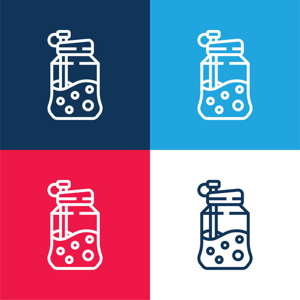 Botellas azul y rojo conjunto de iconos mínimo de cuatro colores - Vector, Imagen