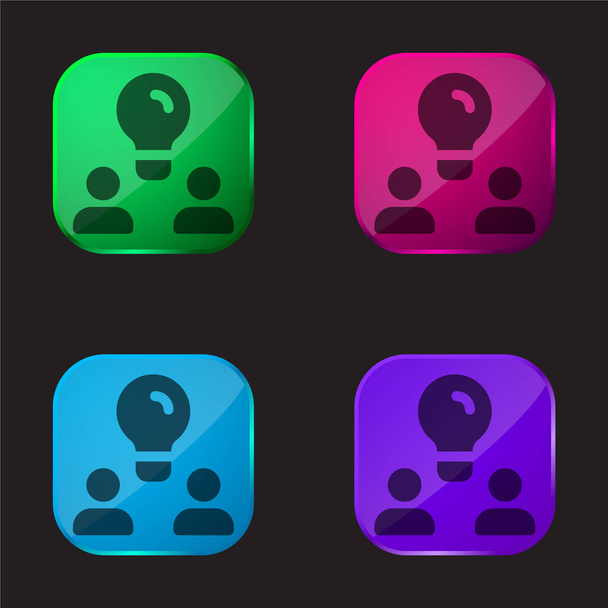 Tormenta de ideas icono de botón de cristal de cuatro colores - Vector, Imagen