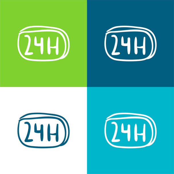 24 horas desenhado à mão sinal comercial plano quatro cores conjunto de ícones mínimos - Vetor, Imagem