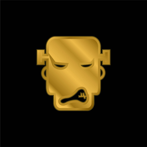 Irritado Frankestein banhado a ouro ícone metálico ou vetor logotipo - Vetor, Imagem