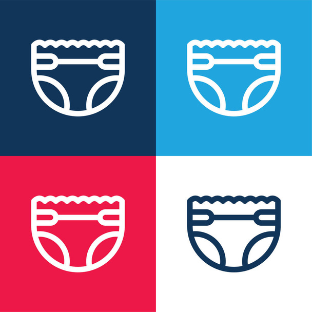 Baby Diaper blu e rosso set di icone minime a quattro colori - Vettoriali, immagini