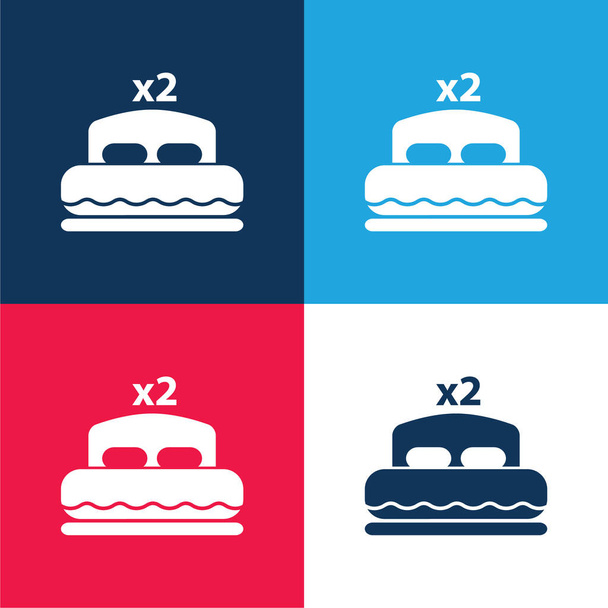 Cama para dois azul e vermelho conjunto de ícones mínimos de quatro cores - Vetor, Imagem