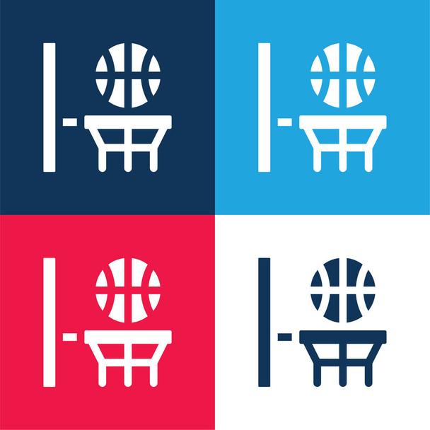 Kosárlabda kék és piros négy szín minimális ikon készlet - Vektor, kép