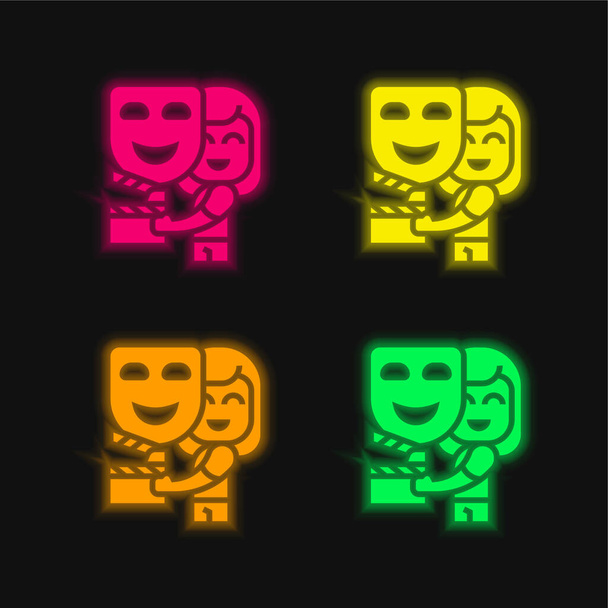 Acteren van vier kleuren gloeiende neon vector pictogram - Vector, afbeelding