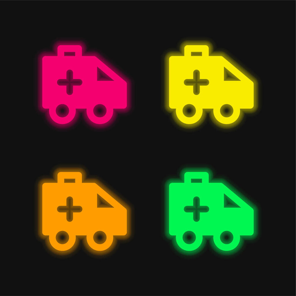 Ambulance čtyři barvy zářící neonový vektor ikona - Vektor, obrázek