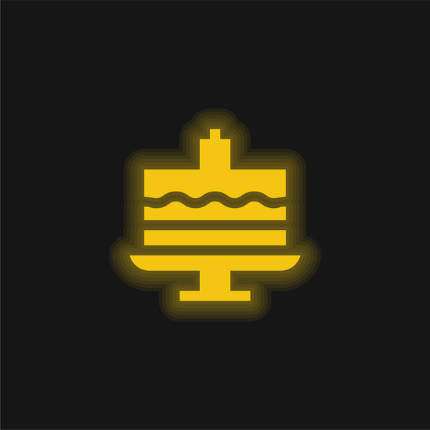 Икона дня рождения торт желтый светящийся неон - Вектор,изображение