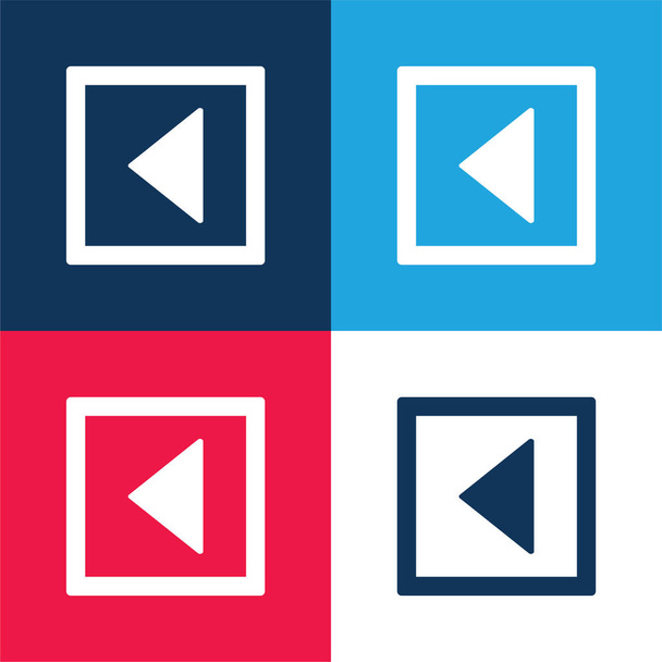 Atrás Flecha Triangular Botón Cuadrado Esquema azul y rojo conjunto de iconos mínimos de cuatro colores - Vector, Imagen