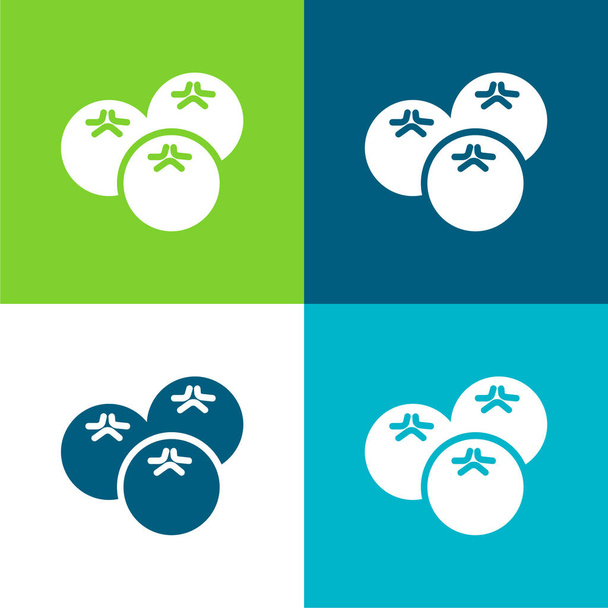 Blueberries Flat conjunto de iconos mínimo de cuatro colores - Vector, Imagen