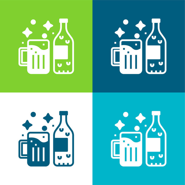 Birre Set icona minimale a quattro colori piatto - Vettoriali, immagini