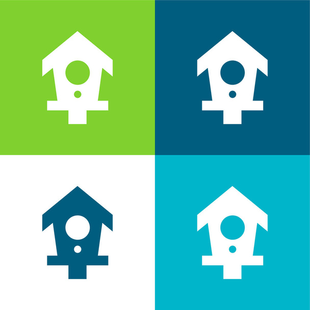Madárház lakás négy szín minimális ikon készlet - Vektor, kép