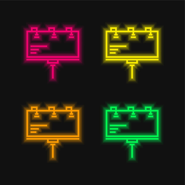 Billboard four color glowing neon vector icon - Vector, Image