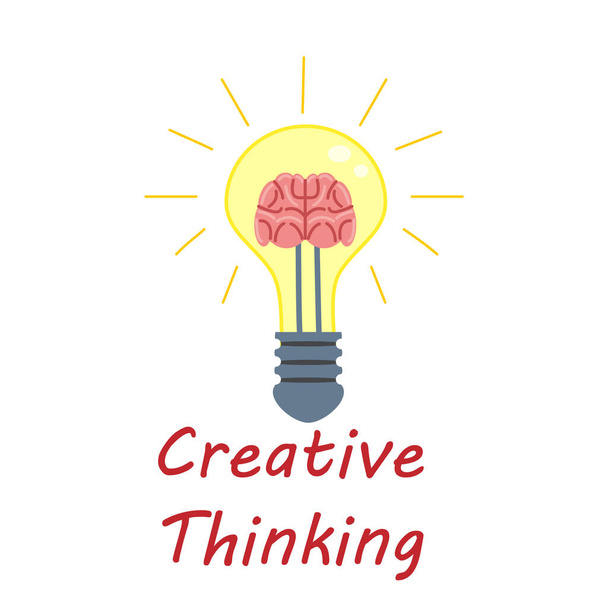 Lâmpada Criativa Pensamento Logo símbolo cérebro dentro. Ideia criativa, mente, solução, criatividade. Isolamento plano ilustração vetorial - Vetor, Imagem
