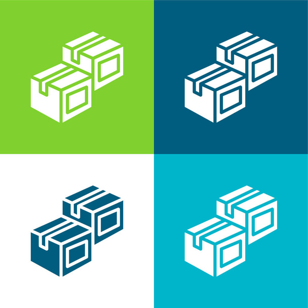 Caixa plana quatro cores conjunto de ícones mínimos - Vetor, Imagem