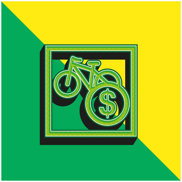 Знак продажи велосипедов в долларах Зеленый и желтый современный 3d логотип вектора - Вектор,изображение