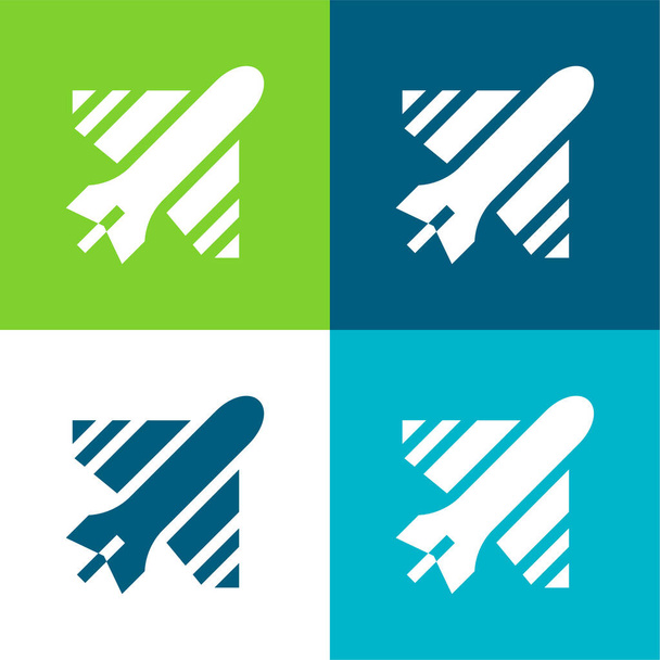 Avión Plano de cuatro colores mínimo icono conjunto - Vector, imagen