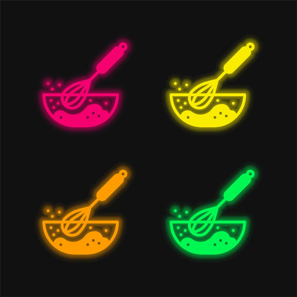 4色の輝くネオンベクトルのアイコンを打つ - ベクター画像