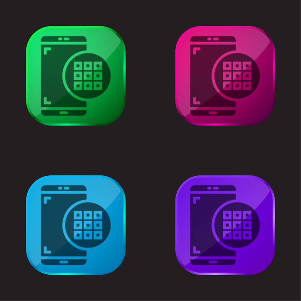 Applications icône de bouton en verre quatre couleurs - Vecteur, image