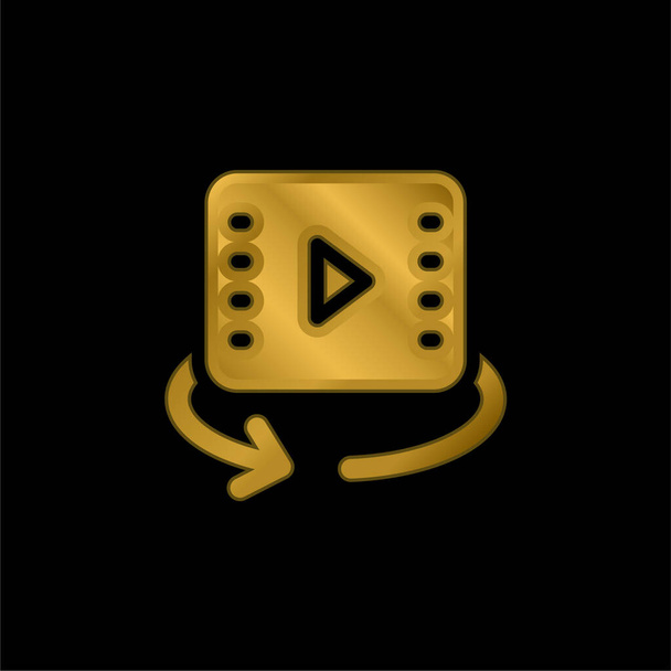 360 Video chapado en oro icono metálico o logo vector - Vector, imagen