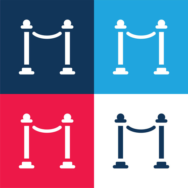 Barriere blau und rot vier Farben minimalen Symbolsatz - Vektor, Bild