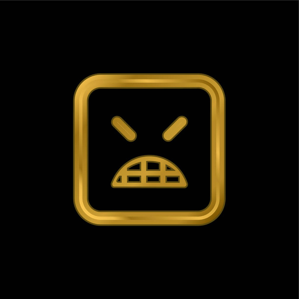Faccia quadrata arrabbiata di Emoticon con gli occhi chiusi icona metallica placcata oro o vettore di logo - Vettoriali, immagini