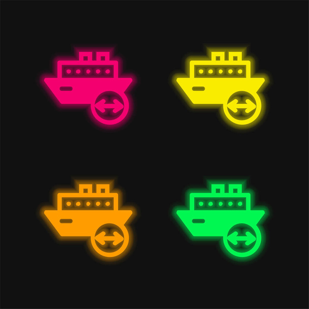Comprimento do barco ícone de vetor de néon brilhante de quatro cores - Vetor, Imagem