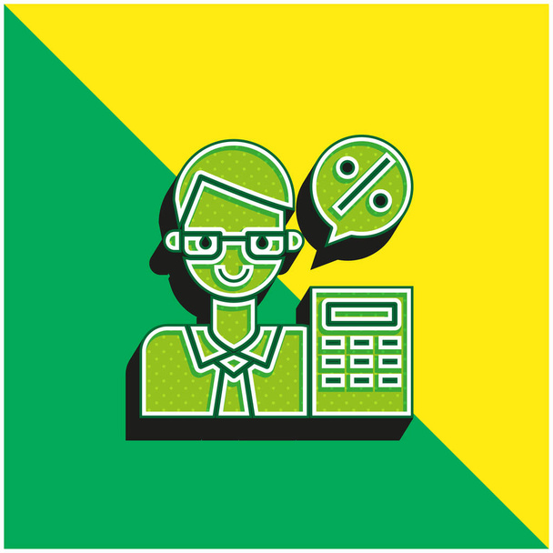 Бухгалтер Зеленый и желтый современный 3D логотип векторной иконки - Вектор,изображение