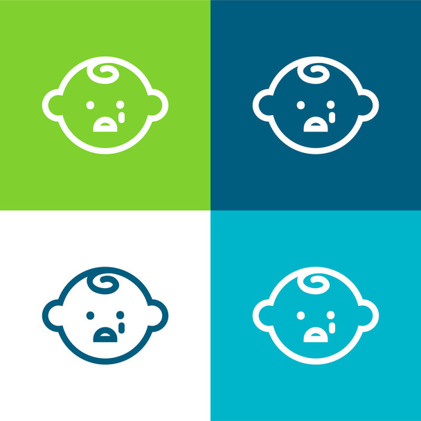 Baby Face Crying Flat four color minimal icon set - Vector, Image