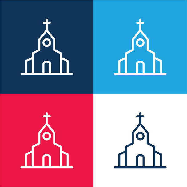 Gran Iglesia azul y rojo de cuatro colores icono mínimo conjunto - Vector, Imagen