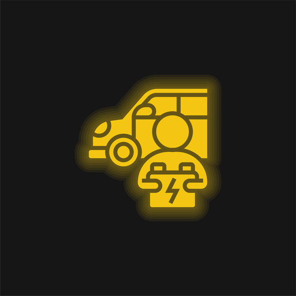 Batterij geel gloeiende neon pictogram - Vector, afbeelding