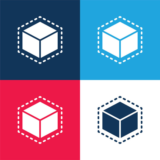 3d impressão cubo azul e vermelho quatro cores conjunto de ícones mínimos - Vetor, Imagem