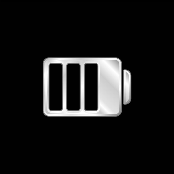 Estado da bateria com três quartos prata carregada banhado ícone metálico - Vetor, Imagem