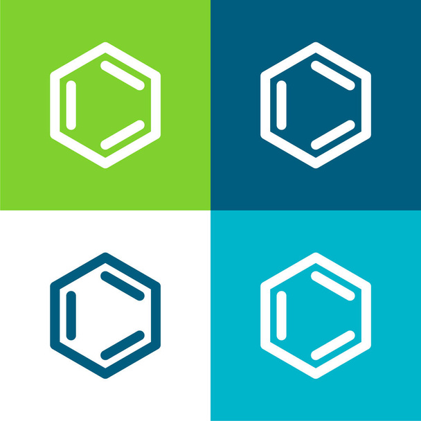 Ensemble d'icônes minimal quatre couleurs plat au benzène - Vecteur, image