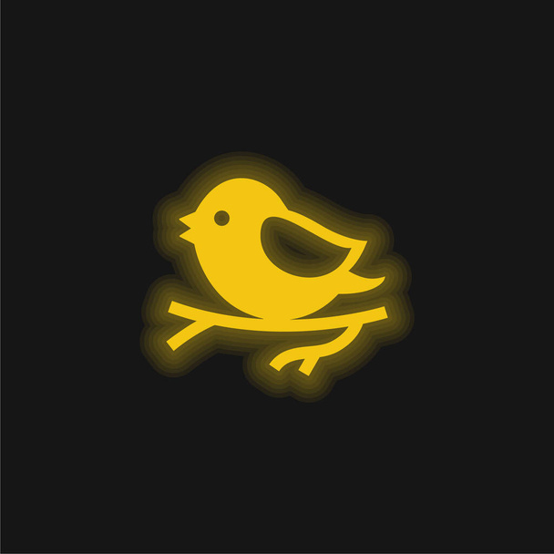 Ptak na gałęzi żółty świecący neon ikona - Wektor, obraz