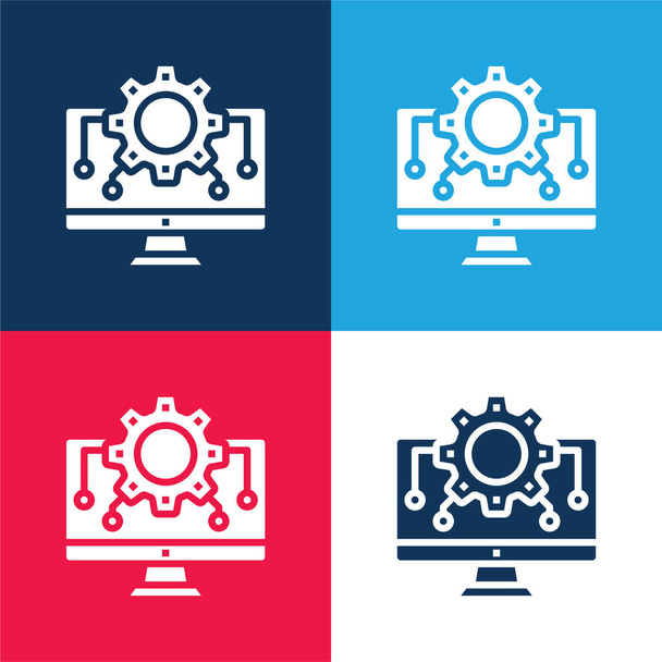 Algoritmo azul y rojo conjunto de iconos mínimo de cuatro colores - Vector, imagen