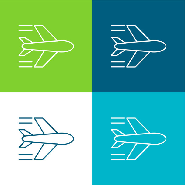 Airplane Flying Flat four color minimal icon set - Vector, Image