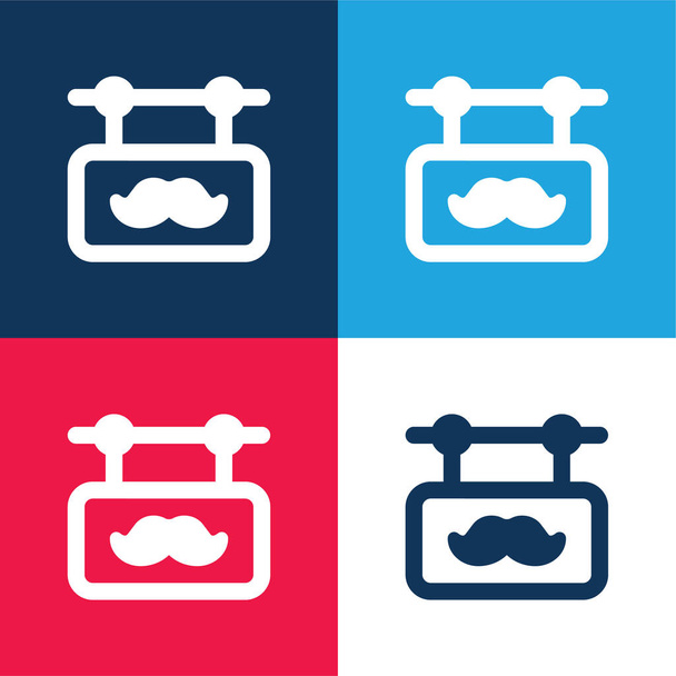 Set icona minimale barbiere blu e rosso quattro colori - Vettoriali, immagini