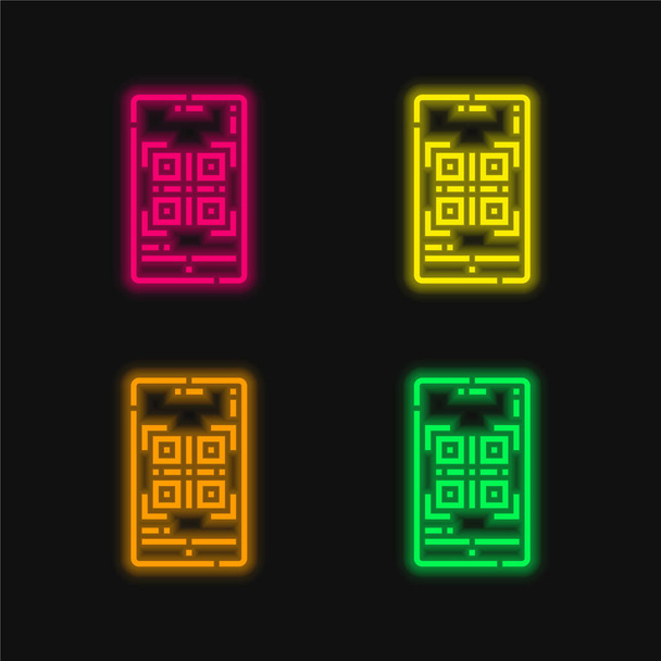 Viivakoodi neljä väriä hehkuva neon vektori kuvake - Vektori, kuva