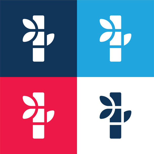 Bambusz kék és piros négy szín minimális ikon készlet - Vektor, kép