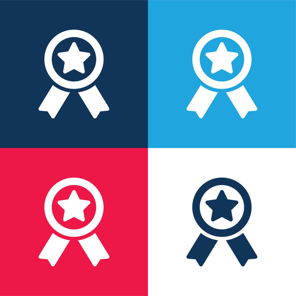 Award blauw en rood vier kleuren minimale pictogram set - Vector, afbeelding
