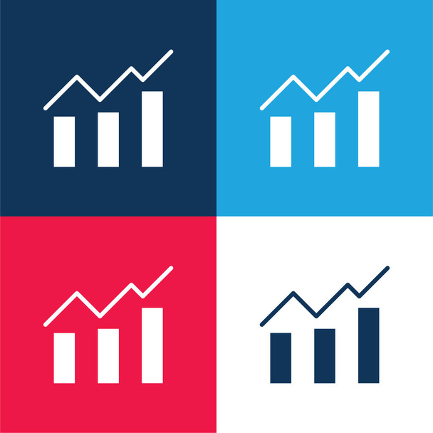 Bars Chart blue and red four color minimal icon set - Vector, Image