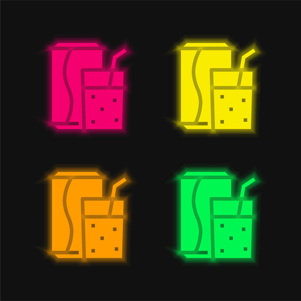 Italok négy szín izzó neon vektor ikon - Vektor, kép