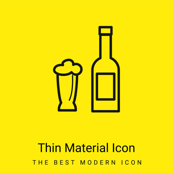 Bouteille de bière et verre minime icône de matériau jaune vif - Vecteur, image